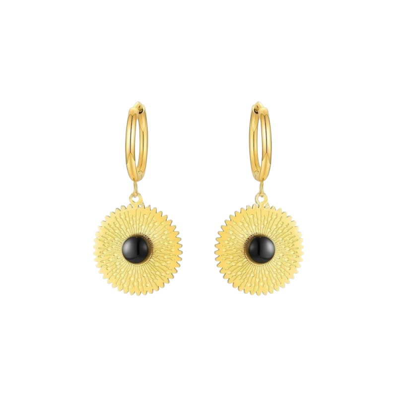 Gold Plated Textured Sunflower Hoop Earrings Evelyn