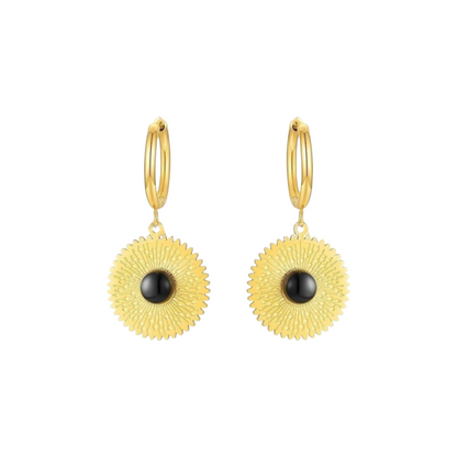 Gold Plated Textured Sunflower Hoop Earrings Evelyn