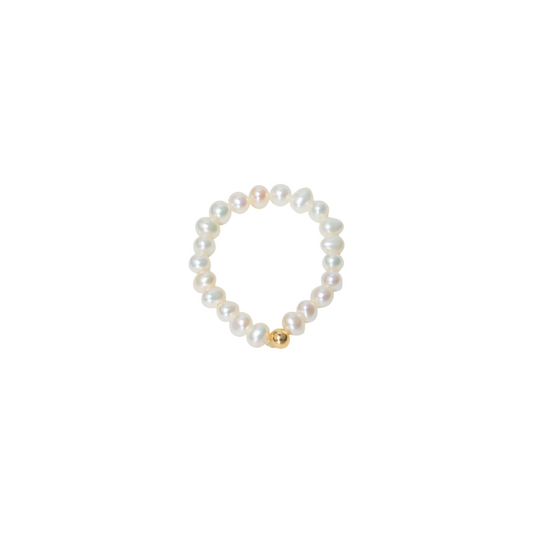 Baroque seed pearl ring with golden bead molly product image in white background