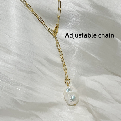 baroque pearl pendant necklace josie in white satin fabric demonstrating flexible chain