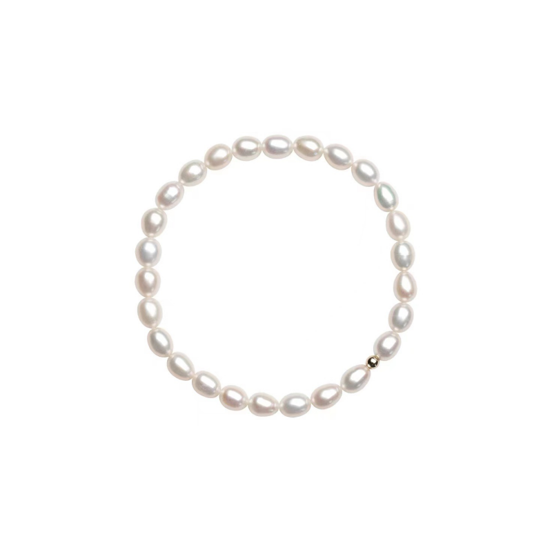 Freshwater Pearl Elastic Bracelet with Golden Bead Deco Sia product image with white background