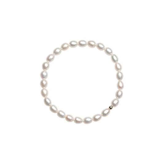 Freshwater Pearl Elastic Bracelet with Golden Bead Deco Sia product image with white background