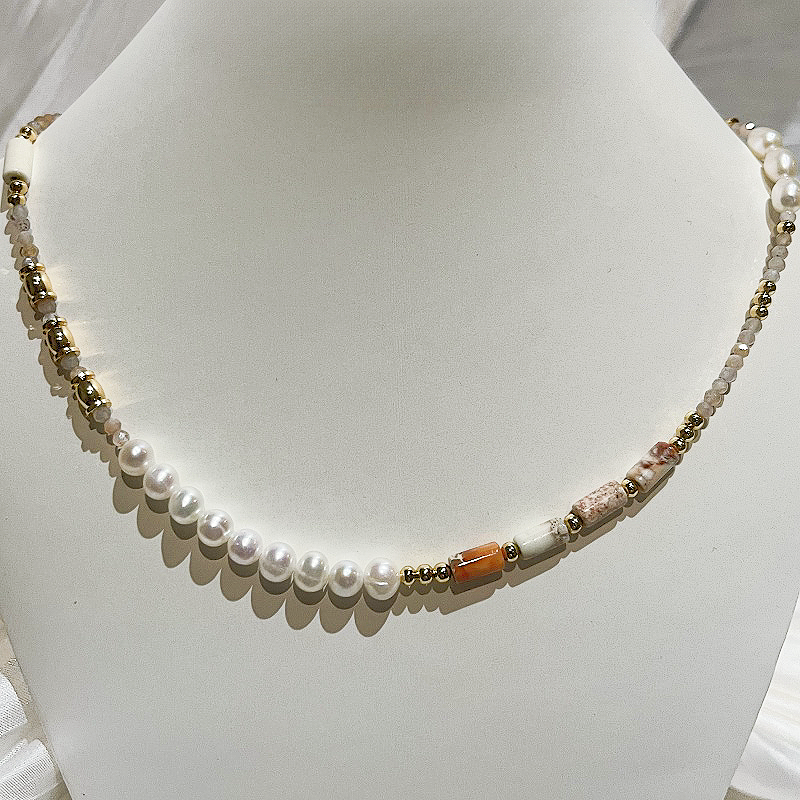 Pearl Necklace with Natural Stones