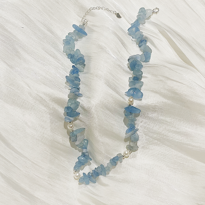 Aquamarine Pearl Necklace Claire studio image