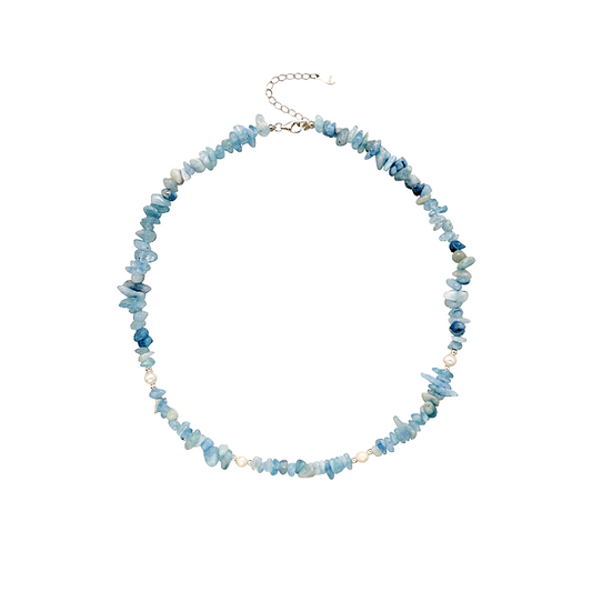 Aquamarine Pearl Necklace Claire in white background