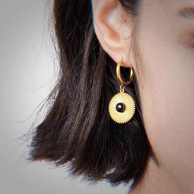 Gold Plated Textured Sunflower Hoop Earrings Evelyn