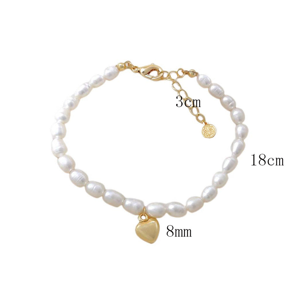 Freshwater Pearl Bracelet with Gold Plated Heart Charm Beryl size indicator