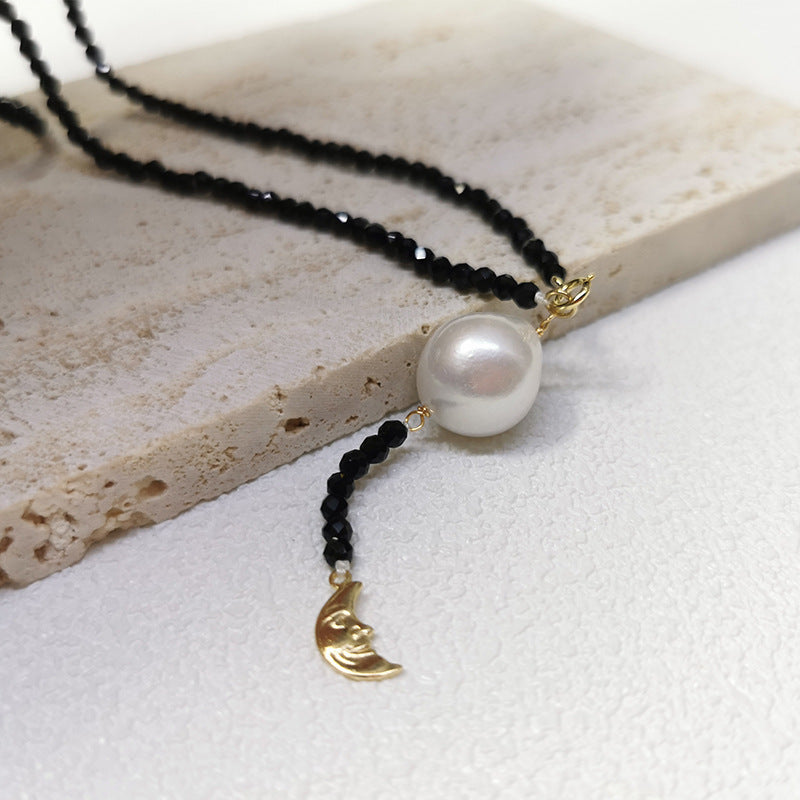 Black Spinel Necklace with Freshwater Baroque Pearl Pendant Lisa