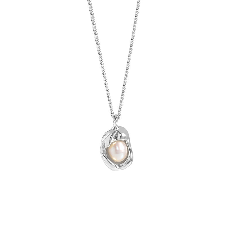 Glenda Baroque Freshwater Pearl Pendant Necklace in silver color image