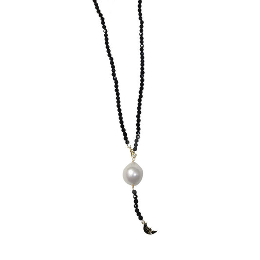 Black Spinel Necklace with Freshwater Baroque Pearl Pendant Lisa