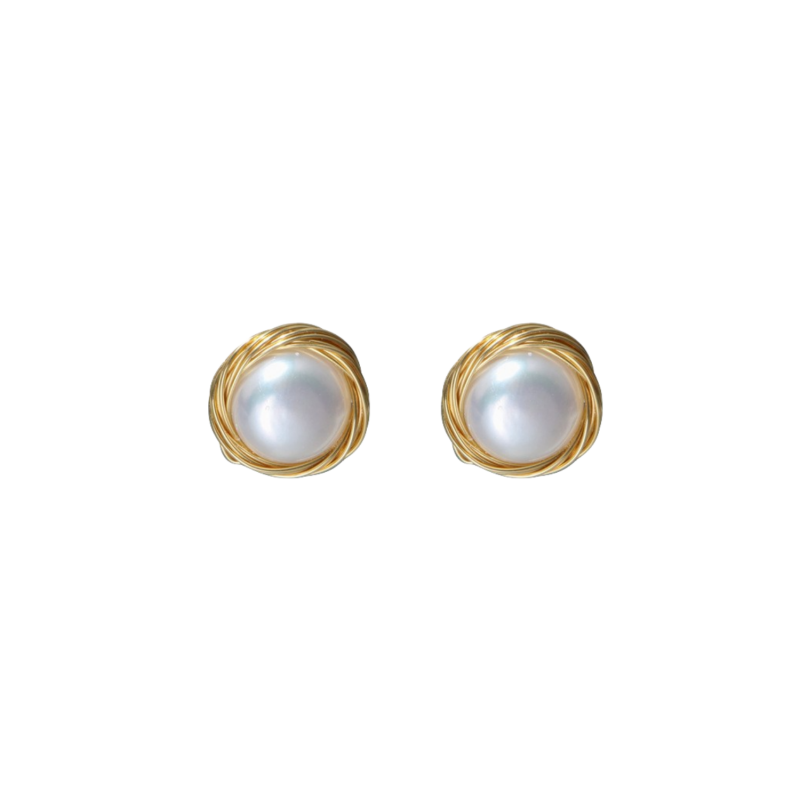 Woven Pearl Stud Earrings Sarah product image in white background