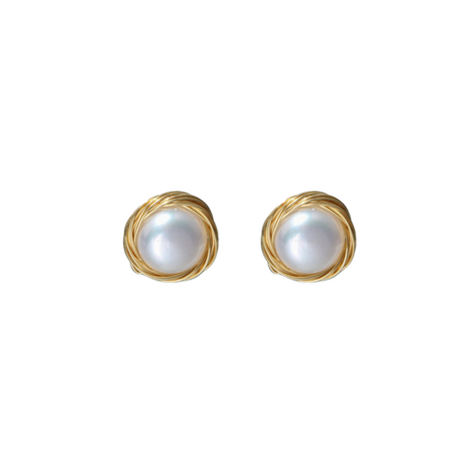 Woven Pearl Stud Earrings Sarah product image in white background