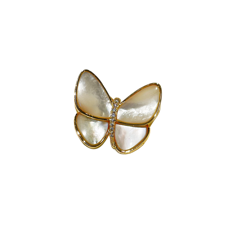 Butterfly Mother of Pearl Brooch in gold white background