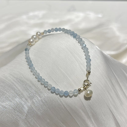 Freshwater Pearl and Natural Aquamarine Bracelet Fern