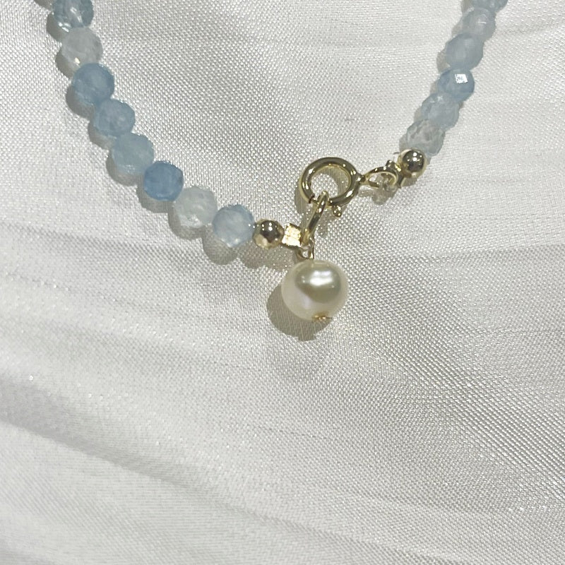 Freshwater Pearl and Natural Aquamarine Bracelet Fern